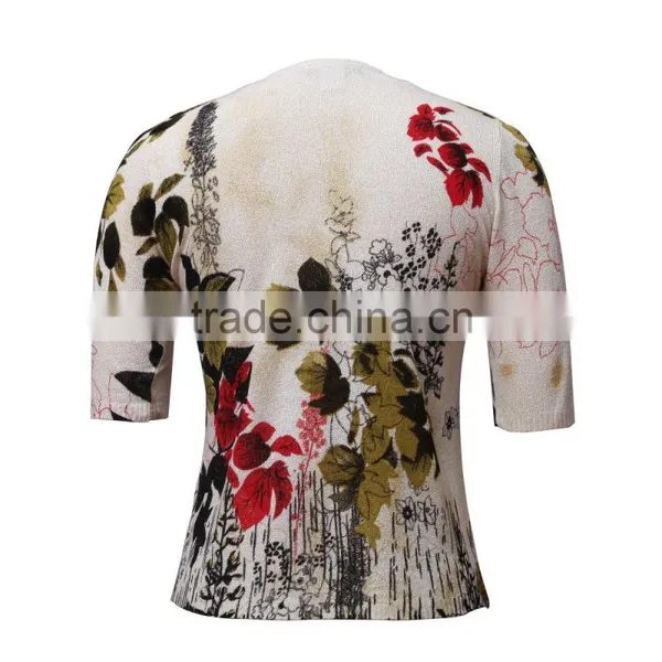 Old Women Cardigan Sweaters With Short Sleeves and Button Closure, Floral Printed Sweater photo-2