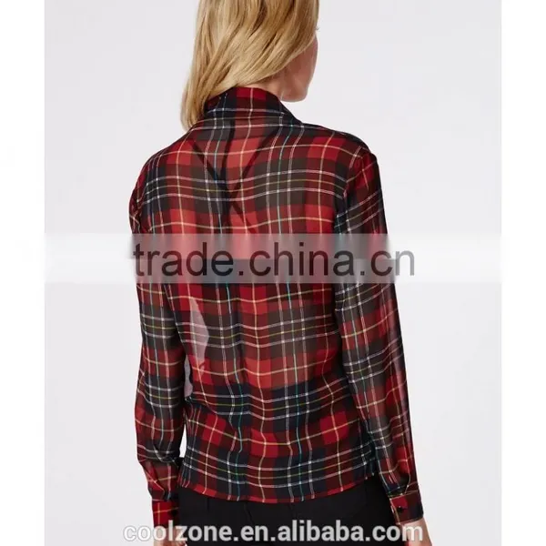 90's Deep Plunge Wrap Over Style 2015 New Design Chiffon Ladies Blouse photo-3