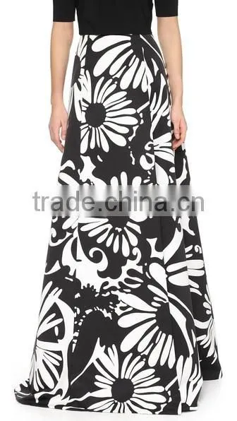 2016 Designed for Fashion Women High Waist Printed Grosgrain Skirt Slit Skirt Ladies'maxi Skirt OEM photo-2