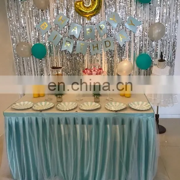 New Light Blue Square Different Designs of Table Skirting for Birthday photo-3