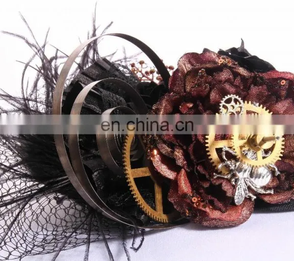 Steampunk Mini Hat Fascinator With Flowers and Gears photo-5
