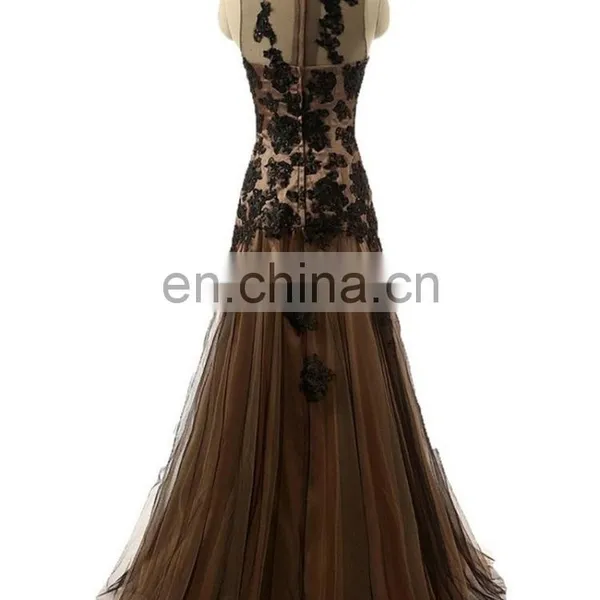 Sexy Sheer Neck Black Mermaid Prom Dresses Formal Occasions 2016 High Quality Appliqued Beaded Tulle Evening Dress Vestidos photo-3