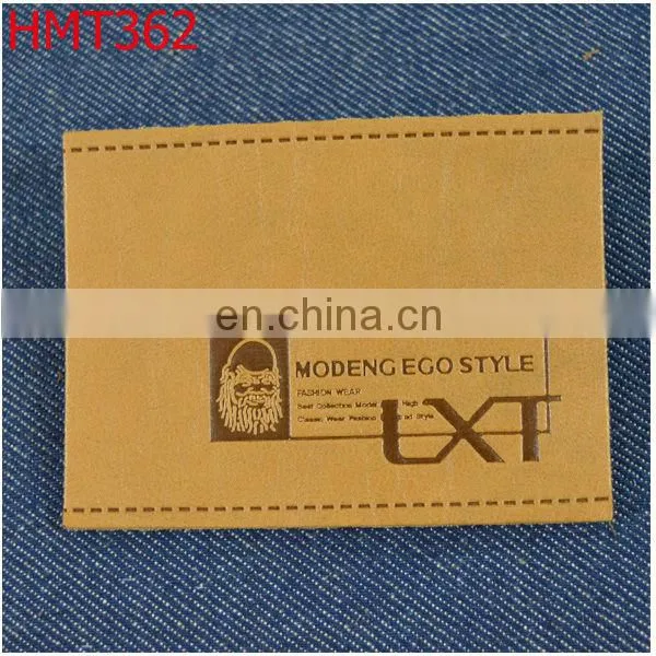 Fashion Leather Garment Patched Jeans