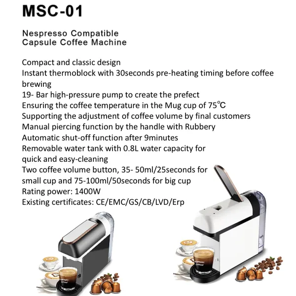 Factory New Style Nespresso Compatible Automatic Espresso Coffee Machine Coffee Capsule Machine