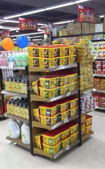 Wire Mesh Supermarket Gondola Shelf , Metal Plate Wire Supermarket Shelf Display Corner Shelving Shop FittingShop Fitting TS14