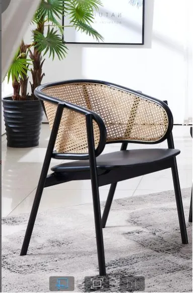 Leather Upholstered Ash Cane Back Armchair