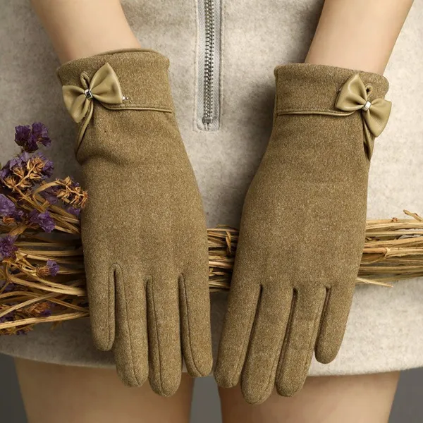 Women Winter Touch Screen Gloves Bow Decor Warm Driving Daily Gloves Multiple Colors Available In Stock photo-3