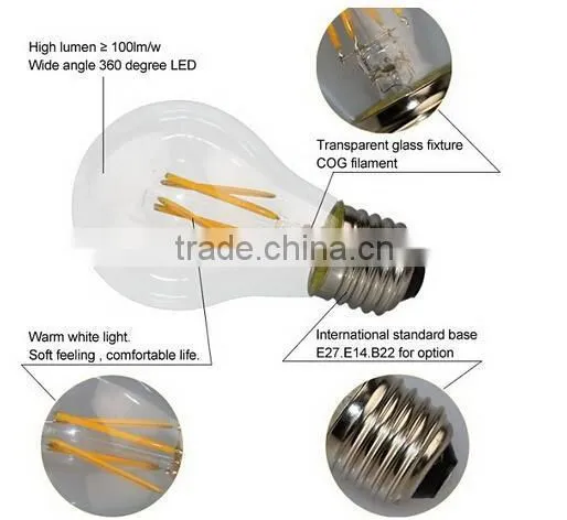 Hot 2016 China LED Lighting Manufacturer 360 Degree A60 120lm/w 8W 2700K E27 E26 B22 Dimmable Led Filament Bulb photo-5