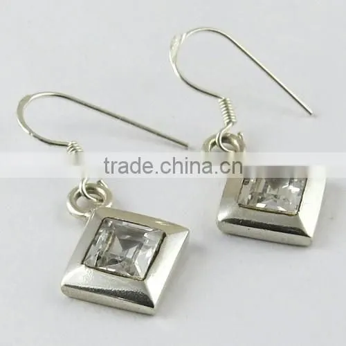 Charming White CZ 925 Sterling Silver Earring, Gemstone Silver Jewellery, Handmade Silver Jewellery photo-2