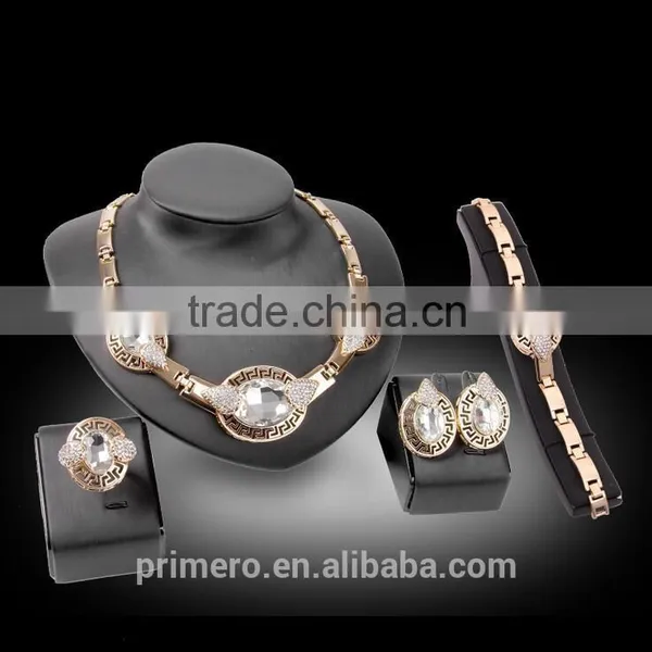 Fashion African Beads Gold Plated Wedding Bridal Jewelry Sets for Women Crystal Necklace Party Gift photo-3