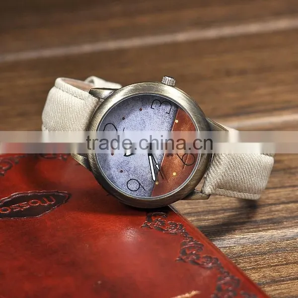Bronze Women Copper Denim Strap Quartz High Quality Wrist Watch photo-4