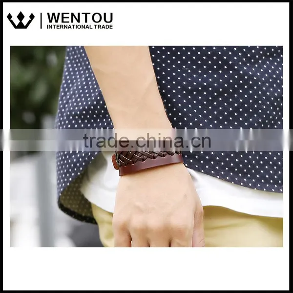 Wholesale Men Vintage Leather Bracelet With One Buckle Wristband Cuff Bangle photo-5