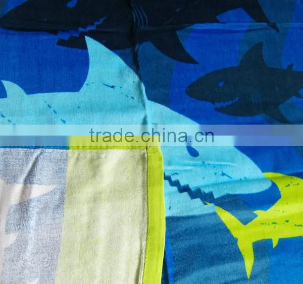 100% Cotton Ocean Blue Shark Printed Beach Towel Blue Ocean Beach Towel photo-3