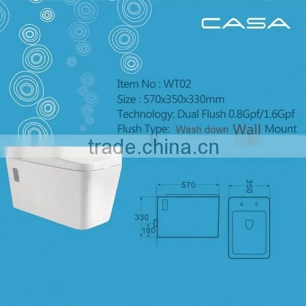 Ceramic White Color Square Toilet Wall Hung W.C