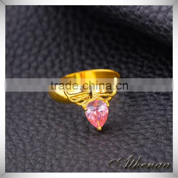 Smooth Wholesale Gold Jewelry Angle Wing Brass Single Stone Ring Designs photo-2