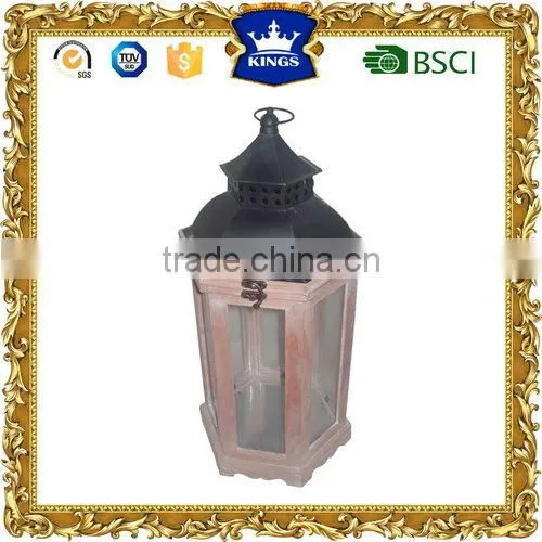 Christmas Wooden Candle Lanterns Black Top Metal