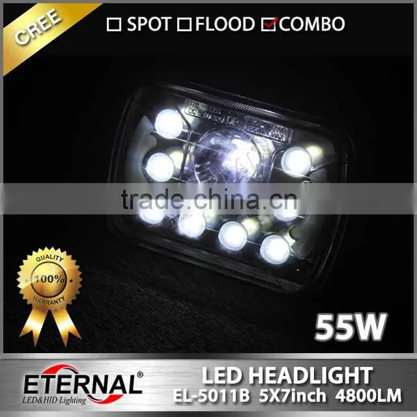 55W High Power 5x7" Led Headlight Replacement Bulb Sealed Trims for 79-01 H6054 Jeep Cherokee Ni-ssan Honda photo-3