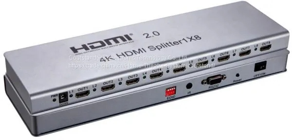 HDMI 2.0 разделитель 1 на 8, поддерживающий разрешение 4K x 2K, HDCP2.2, с расширением инфракрасного сигнала, управлением EDID, RS232