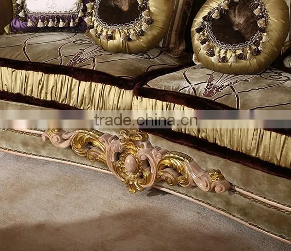 European Style Hand Carved Leather And Fabric Mixed 1+2+3 Sofa Set With Coffee Table(MOQ=1 SET) photo-4