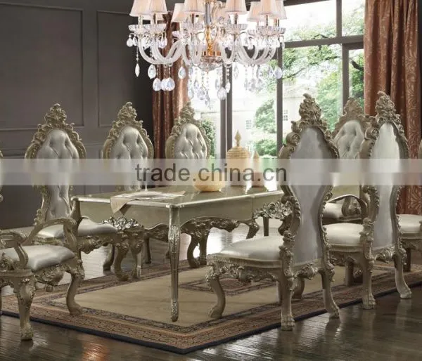 Ivory White Antique European Style Royal Hand Carved 8 Persons Long Dining Table With Matching Side Chair(MOQ=1 SET) photo-6