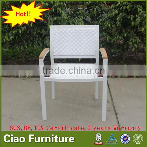 Stackable Leisure Outdoor Furniture Rattan Chair With Teak Wood Arm photo-2