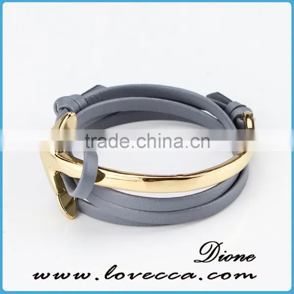 New Trending Adustable Leather Alloy Curved Anchor Wristband Bracelet photo-2