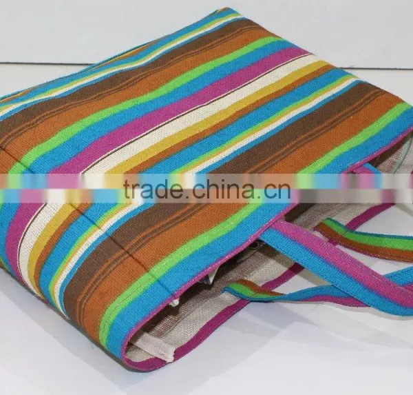 Multi Color Stripe Print Tote Bag - 340 Gsm Laminated Jute - 14 x 15 Weave High Quality Jute Fabric photo-5