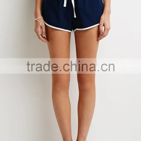 High Waist Women Sport Shorts 100% Cotton Striped Elasticized Drawstring Waist Polyester Spandex Shorts photo-3