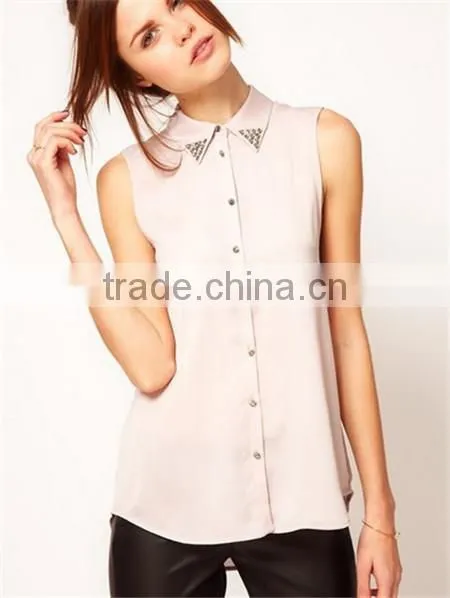 Lady Chiffon Blouse Tops Woman Sleeveless Blouses Tops