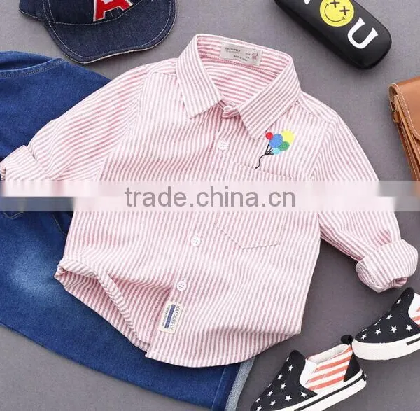 2-7 Years Autumn Cotton Striped Embroidered Balloon Shirt Wholesale Latest Shirt Designs for Boys photo-3