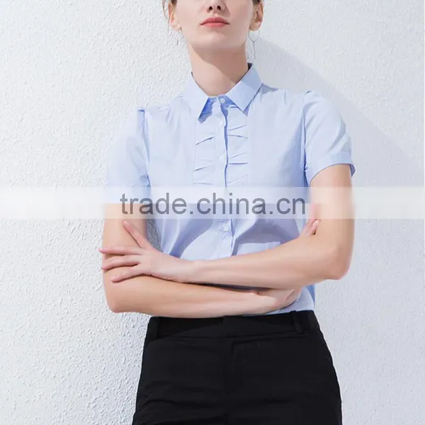 Women Short Sleeve Shirt, 2017 Spring and Summer New Business, Leisure, Self-cultivation, Lotus Leaf Side Collar Shirt photo-3