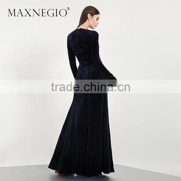 Evening Dresses Pretty Blue Long Sleeve Women Long Formal Party New Arrival Velvet Evening Dresses photo-4