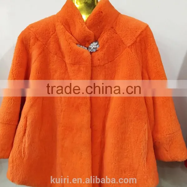 PUre Colour Factory Supply 2017 Woman Real Rex Rabbit Fur Winter Coat Jacket With Seven Sleeve Pc-263 photo-4