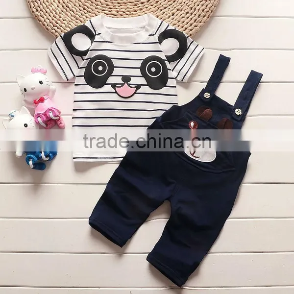 2016 New Design Cute Cartoon Bear Pattern Cotton Long Sleeve T-shirt High Qulaity Jeans Baby Boy Clothes 1st Birthday Outfits photo-2