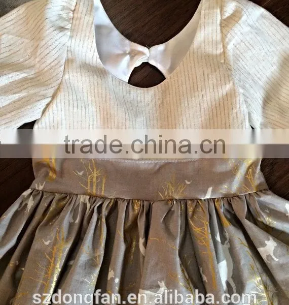 2017 Girls Christmas Reindeer Holiday Dress Stripe Woven Cotton Printed Dress photo-3