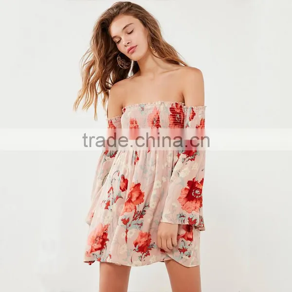 Smocked Bodice Full Sleeve Mini Dress SS18 Floral Printed Womenswear photo-4