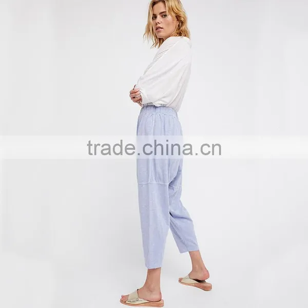 Comfy All Cotton Drop Crotch Fit Easy Drawstring Waist Womens Harem Pants photo-3