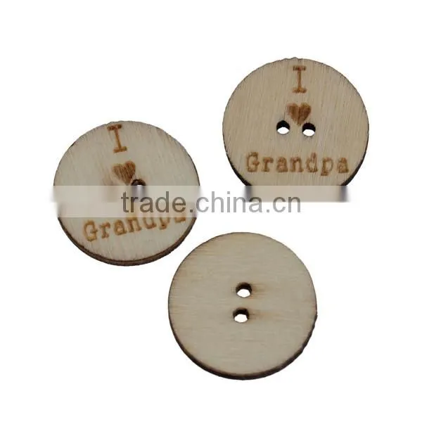 Wood Sewing Buttons Scrapbooking 2 Holes Round Natural Message Pattern I Love Grandpa " photo-3