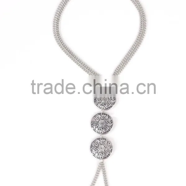 Silver Tone Carved Coin Beads ID Finger Chain Simple Anklet Foot Chain photo-3
