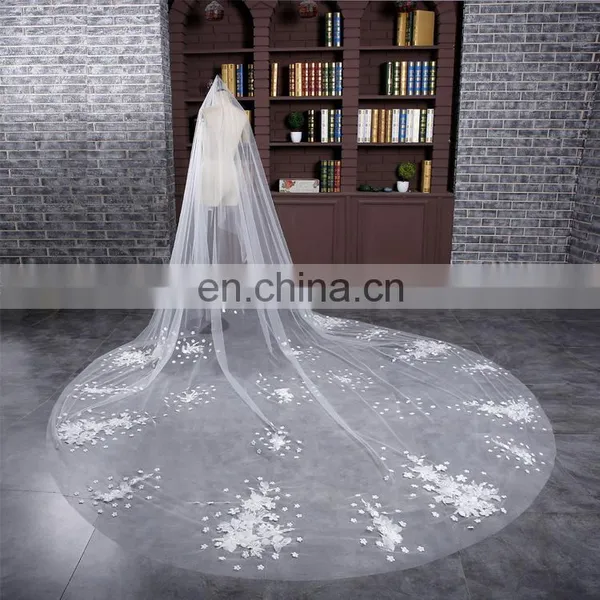 HSP1704 High Quality Lace Appliqued Veil Wedding Bridal Long Cathedral photo-2