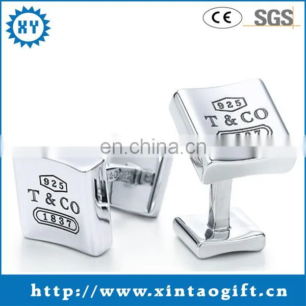 Promotion metal silver plating square silver cufflinks