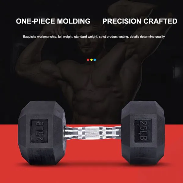 Wholesale Black Hex / Hexagonal / Hexagon Deluxe Rubber Coated Gym Dumbbells Sets for Sale photo-2