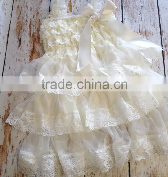 New Design Ivory Petti Lace Ruffle Dress , Baby Dress Pattern Flower Girl photo-2