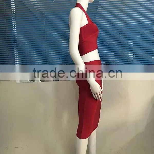 Summer Dress Wholesale 2016 New Halter Olive Wine Two Piece Set Sey Bodycon Women Bandage Dress Bandage Bodycon Women Wearing photo-2