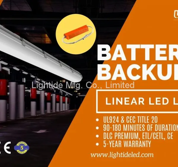 Lightide 2' Emergency High Bay LED Shop Lights Battery Backup, DLC /CE For 5 Years Warranty photo-2
