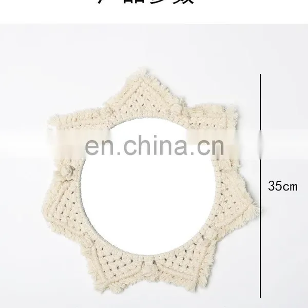 Macrame Tapestry Tassel Handmade Rope Woven Decorative Round Leaf Moon Boho Chic Wall Hanging Mirror photo-2