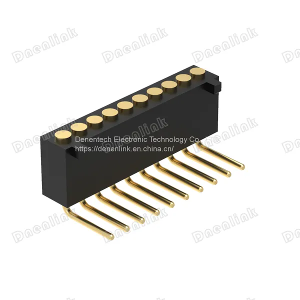 Dnenlink 1.27mm Pitch Single Row H4.0mm Plane Contact Right Angle DIP Type Female Header PogoPin Header With Peg photo-3