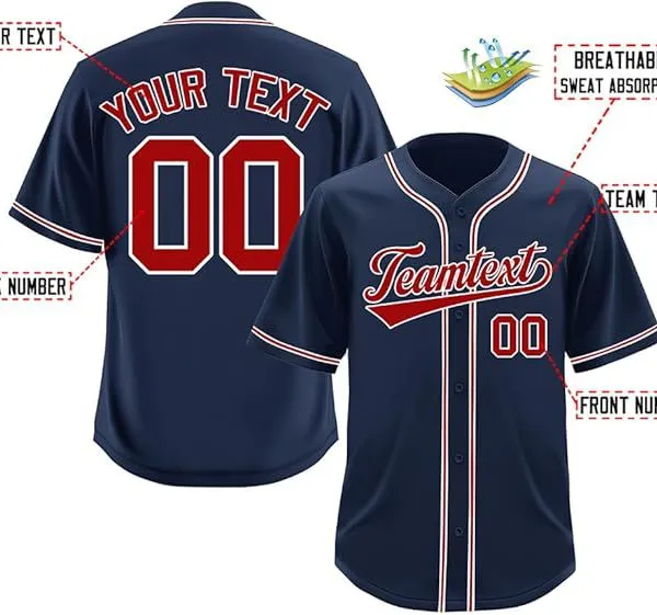 Stitched Text Baseball Jersey Personalized Sports Uniforms for Men Women Boys