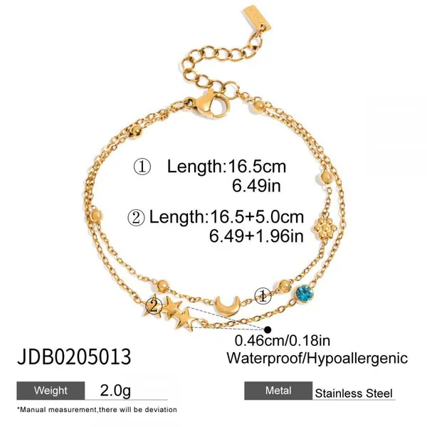 Gold Plated Stainless Steel Charm Bracelet for Women Star Moon Evil Eye CZ Chain Bracelet Adjustable Waterproof Jewelry photo-5