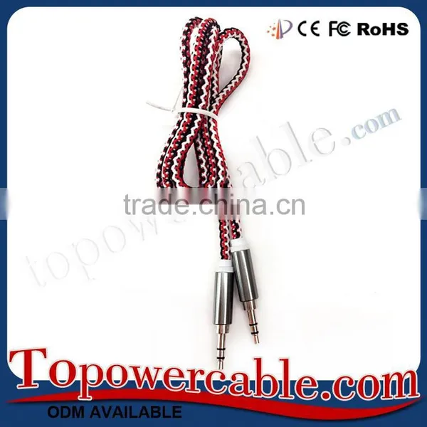 Colorful Braided Red White 3.5mm Male to Male Audio AUX Cable For Car photo-4